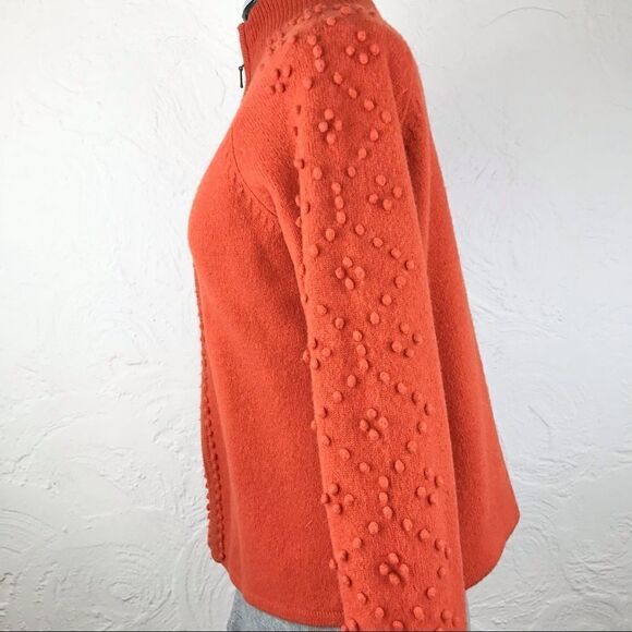 Mercer & Madison Orange Pompoms 100% Lambs Wool Cardigan Zip up Sweater - Picture 2 of 14